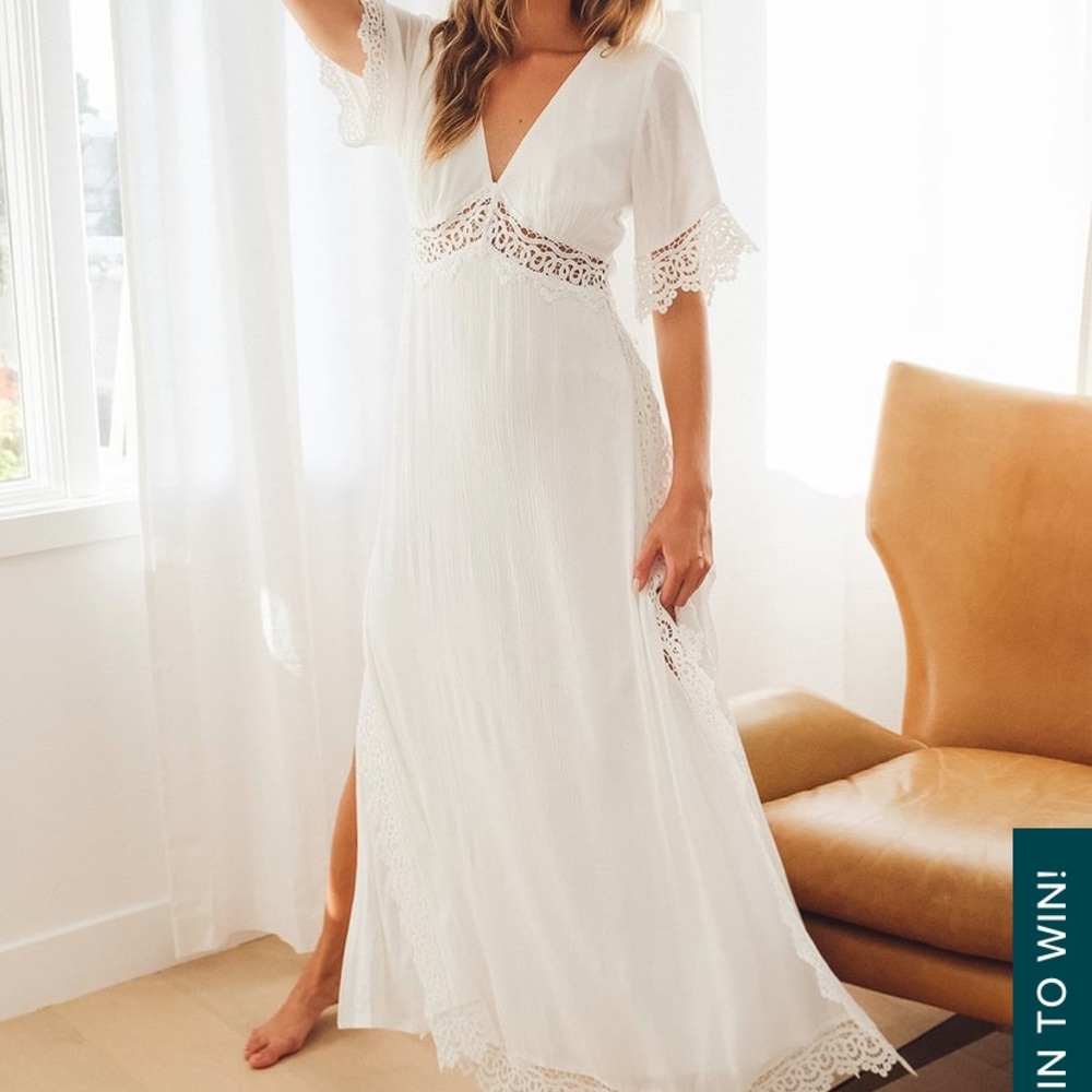 Sweeten the Occasion White Lace Short Sleeve Maxi Dress